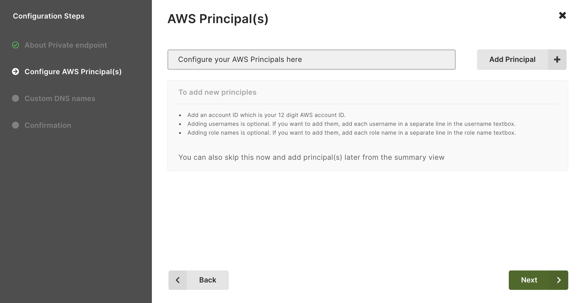 ArangoGraph AWS Private Endpoint Configure Principals