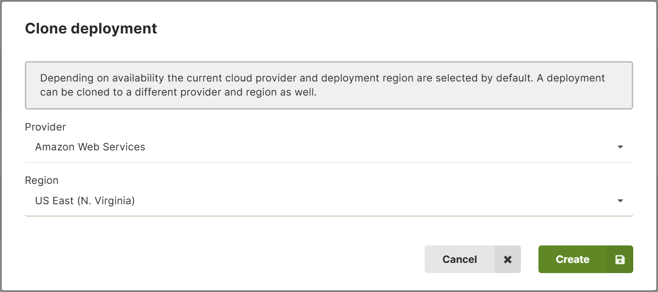 ArangoGraph Clone Deployment Select Region