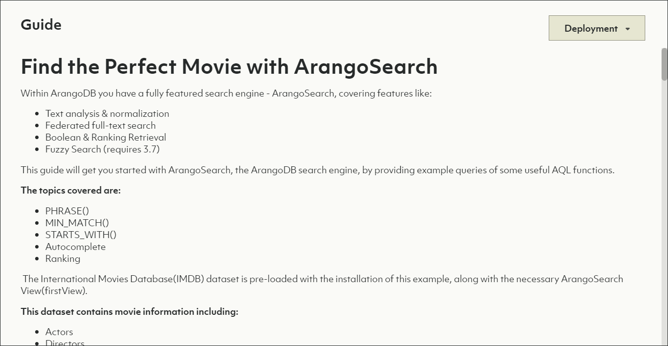 ArangoGraph Deployment Examples IMDB Guide