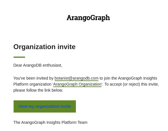 ArangoGraph Organization Invite Email