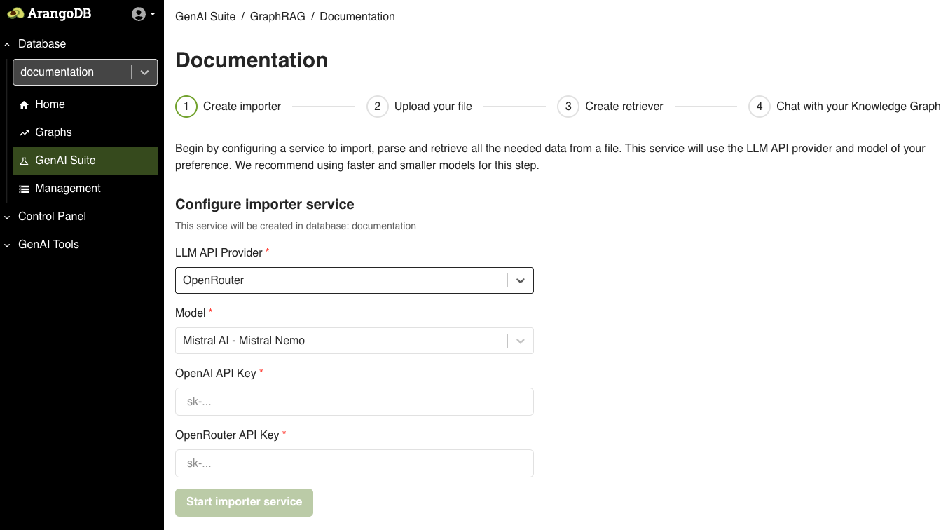 Configure Importer service using OpenRouter